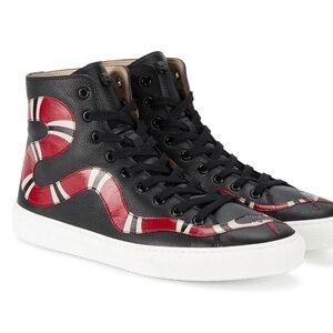 GUCCI Snake Embroidered Leather Hi-Top Sneakers 39